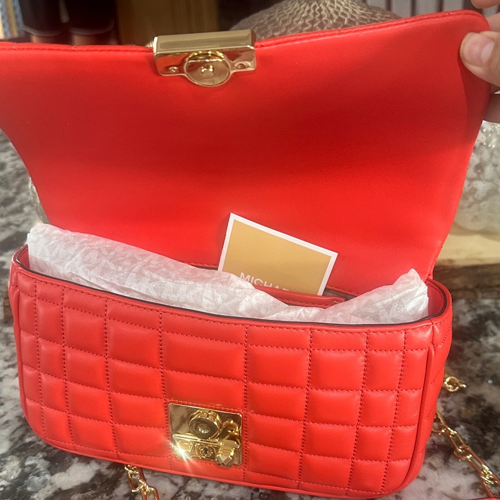 Michael Kors Vibrant Red Quilted Shoulder Bag - Picture 7 of 7